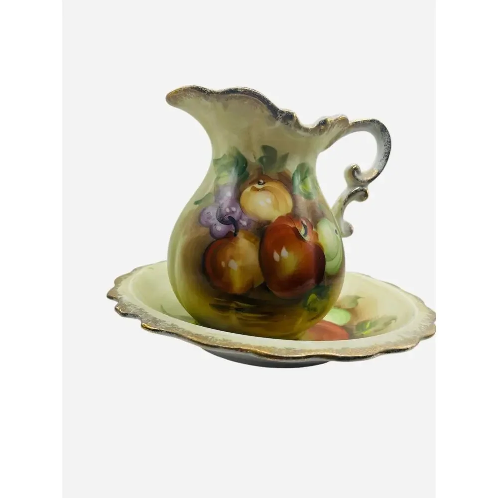Norleans Vintage Hand Painted Gold Trimmed Bowl and Pitcher Set